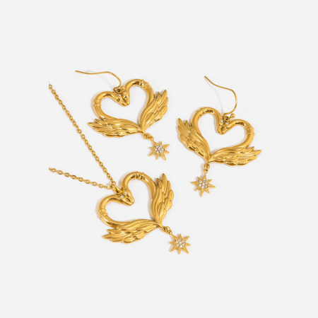 Ensembles de bijoux pour femmes « Cygnes élégants » en acier inoxydable, étanches, couleur or, de la série romantique