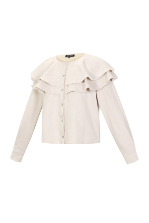 Woven Polyester Fiber Femme Blouse Elegant Ruffle Trim h5 Image2