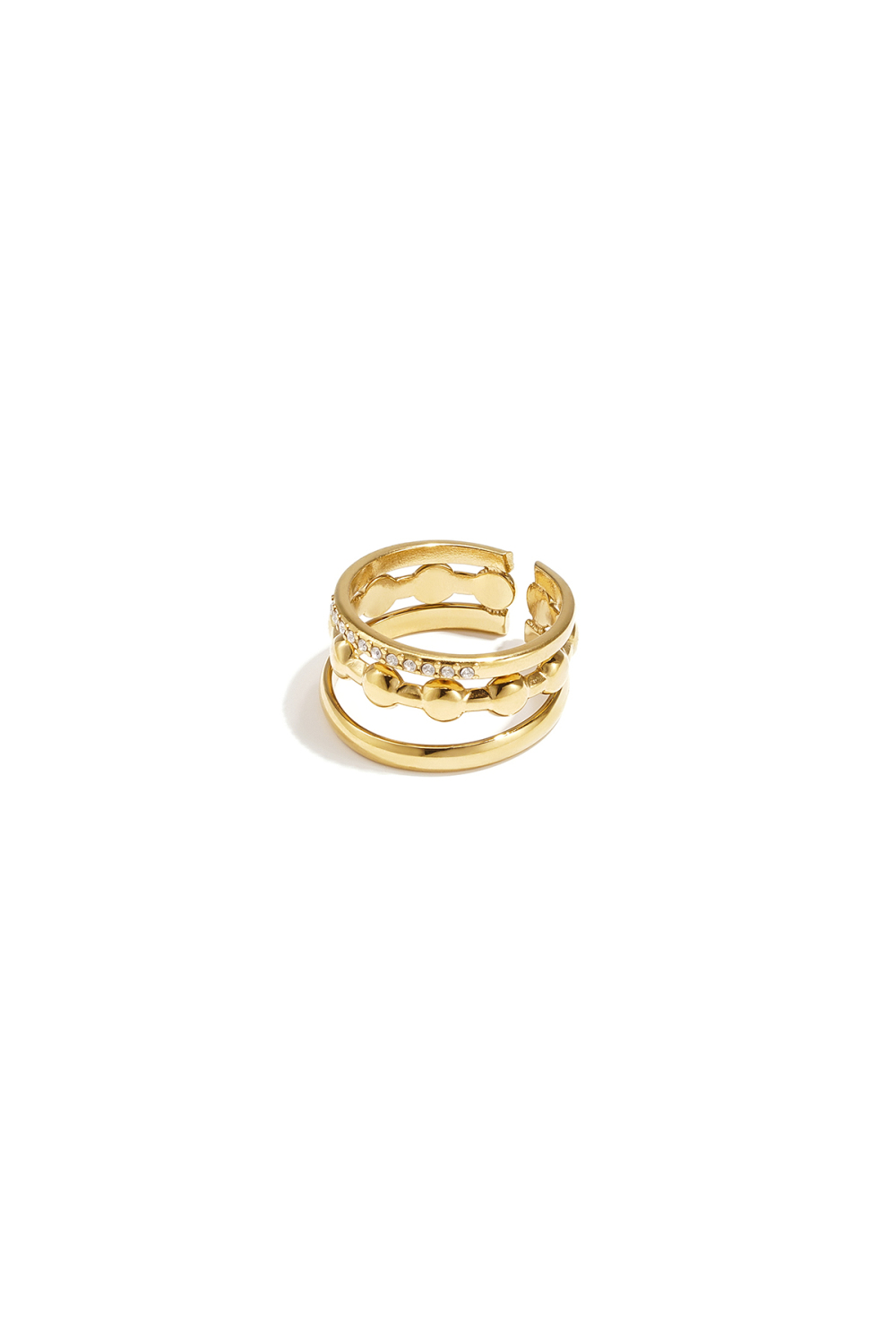 Bague À Trois Rangs Ornée De Détails Ronds Et De Pierres