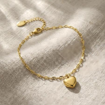 Bracelet à breloques romantique en acier inoxydable, couleur or, avec chaîne en forme de cœur