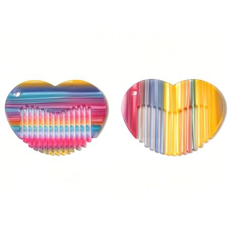 Peignes pour femmes en acétate de couleur multicolore en forme de cœur 2