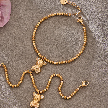 Bracelet à breloques pour femme, chaîne ours mignon, acier inoxydable couleur or