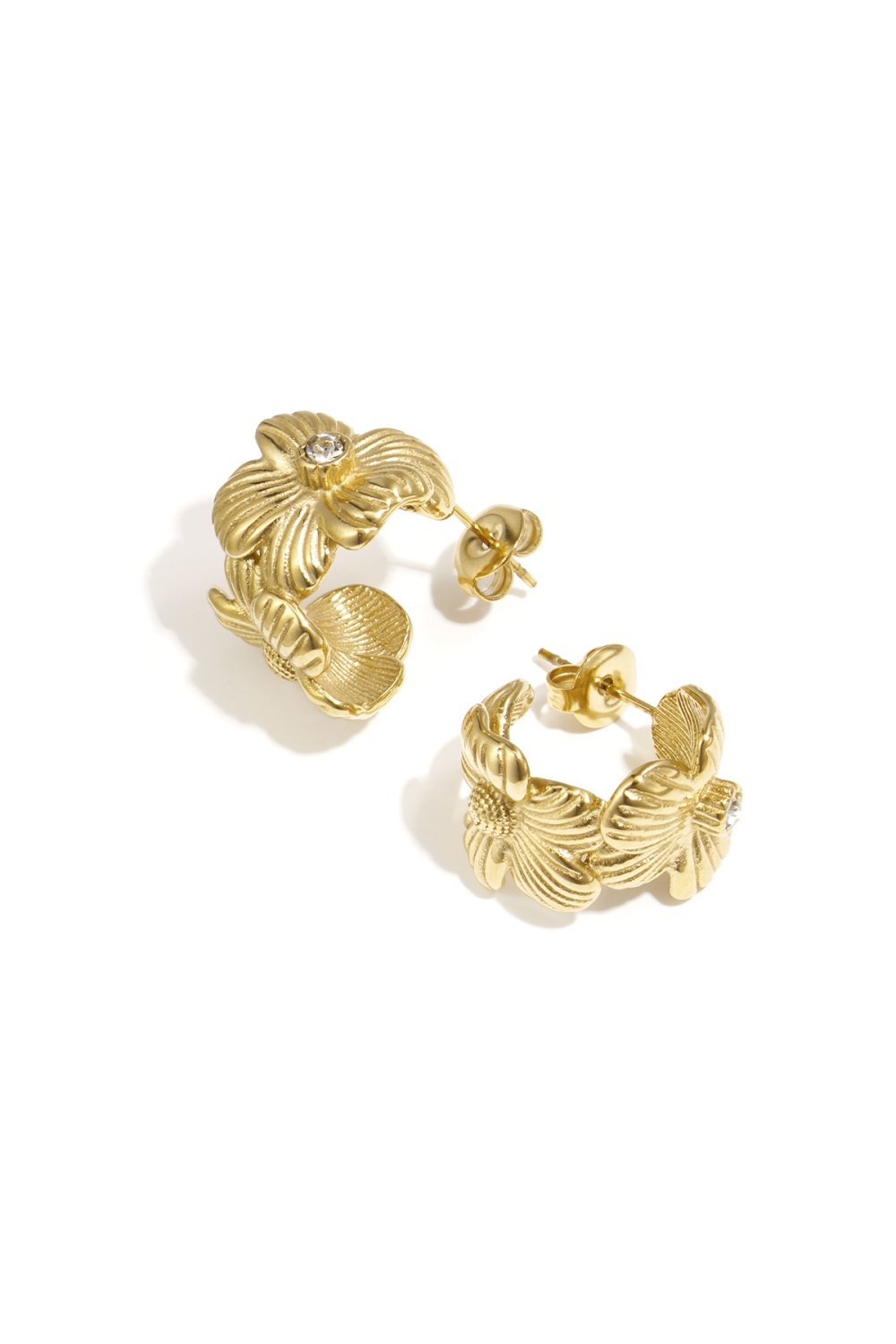 Boucles D'Oreilles Créoles En Acier Inoxydable, Style Décontracté Et Simple, Série Fleur, Bijoux Pour Femmes Image3