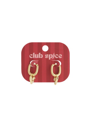 Boucles D'Oreilles Créoles Rectangulaires Avec Un Cœur Pendant Orné De Pierres h5 Image4