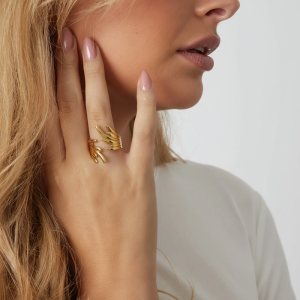 Bague Statement En Acier Inoxydable Doré, Forme Ailes, Étanche h5 Image2