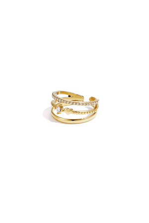 Bague À Trois Rangs Ornée De Pierres h5 