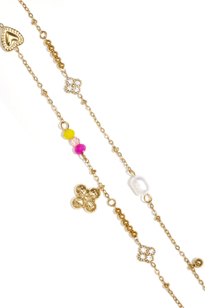 Bracelet Orné D'Un Trèfle Suspendu, D'Une Perle Et De Perles. h5 Image3