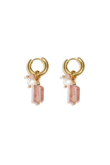 Petites boucles d'oreilles créoles avec pendentifs en perles, en pierres et en pierres