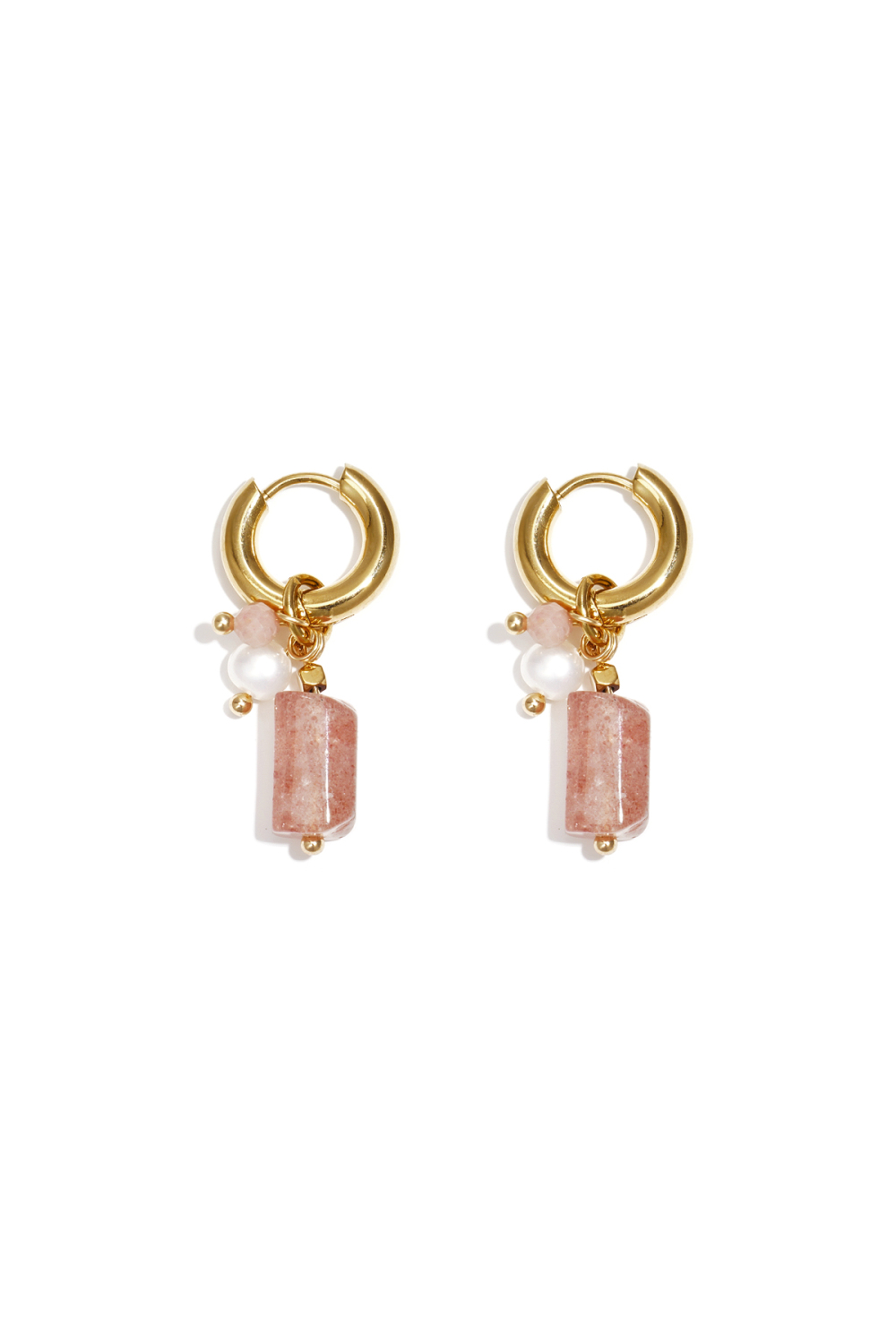 Petites Boucles D'Oreilles Créoles Avec Pendentifs En Perles, En Pierres Et En Pierres