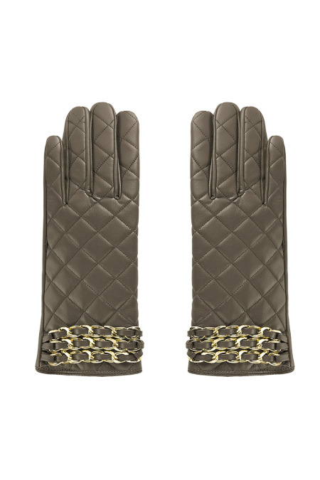 Gants à carreaux avec chaîne - marron