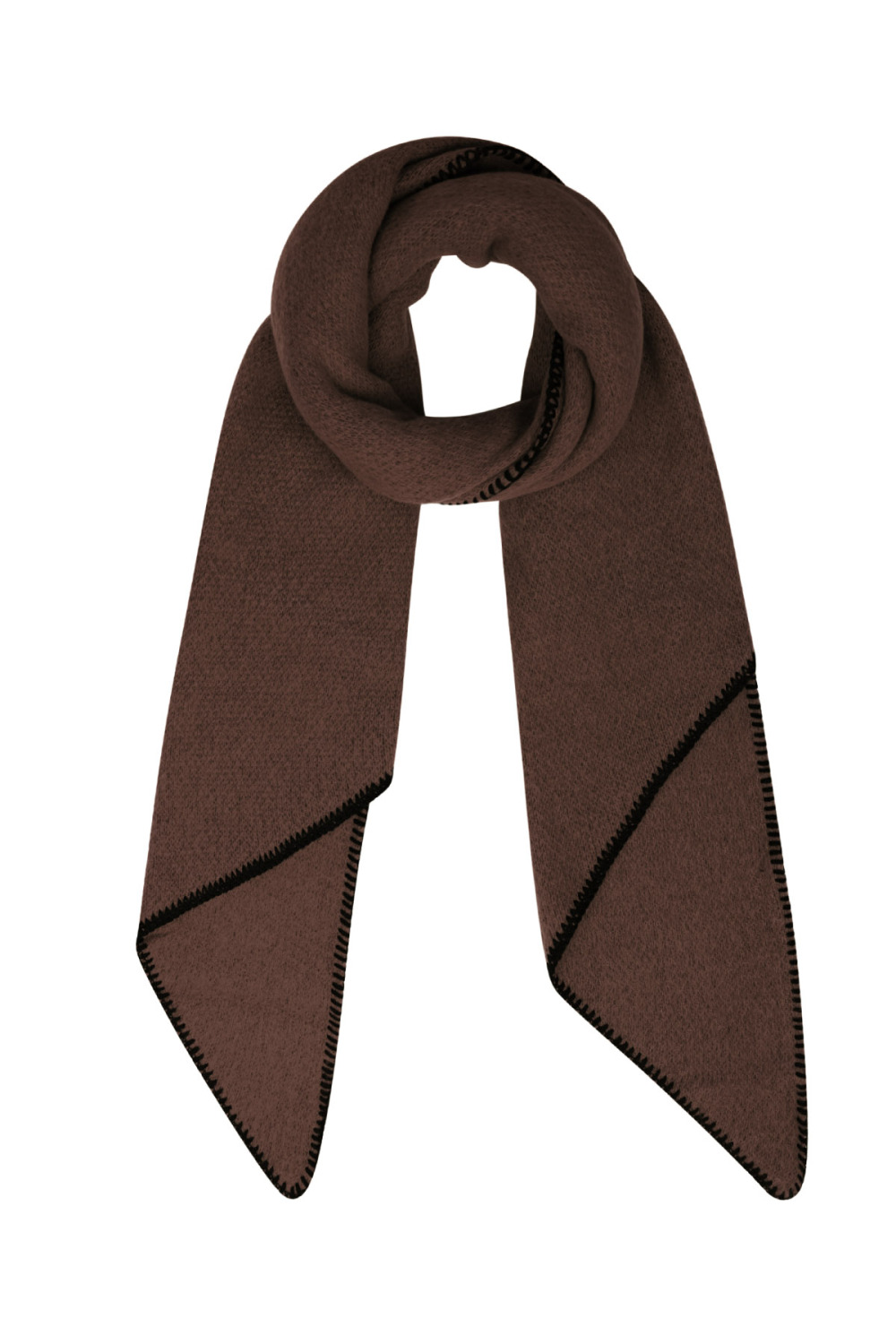 Echarpe D'hiver Uni Avec Surpiqûres Noires - Marron