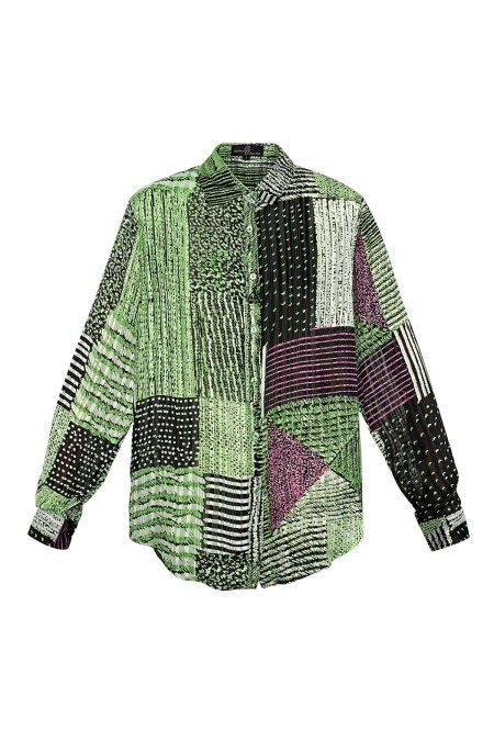 Blouse en Polyester pour Femme Motif Patchwork Manches Longues 2