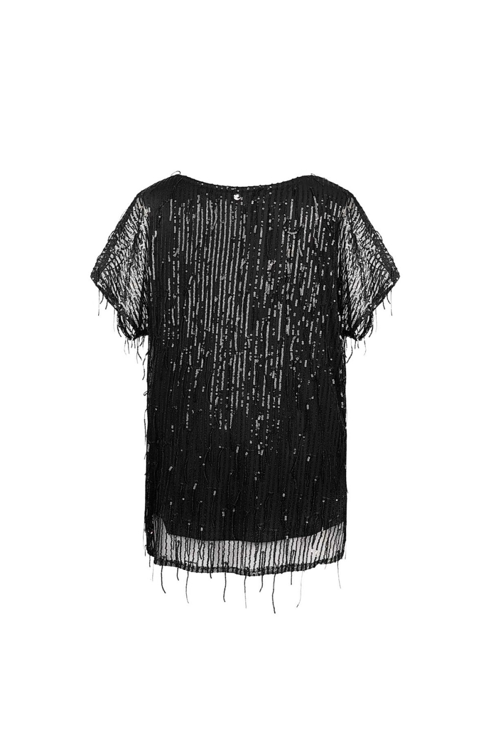 Top Femme Noir À Paillettes Avec Détails Franges Et Manches Transparentes Image7