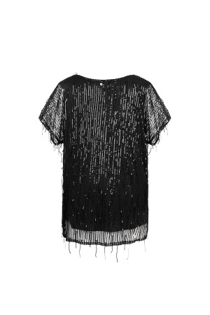 Top Femme Noir À Paillettes Avec Détails Franges Et Manches Transparentes h5 Image7