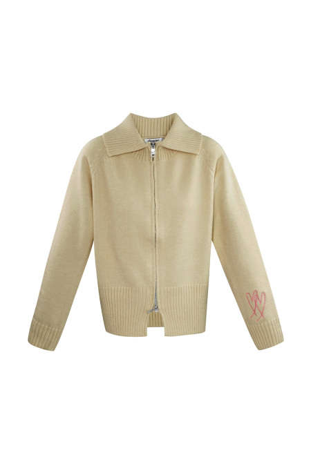 Tricot Mélange de Laine Femme Cardigan à Glissière Col Montant 2