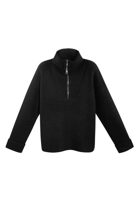 Pull en laine mélangée tricoté pour femme à demi-fermeture éclair texture côtes 2