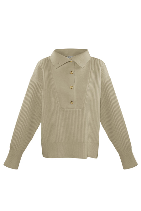 Pull Femme en Laine Mélange Tricoté à Col Montant avec Boutons 2