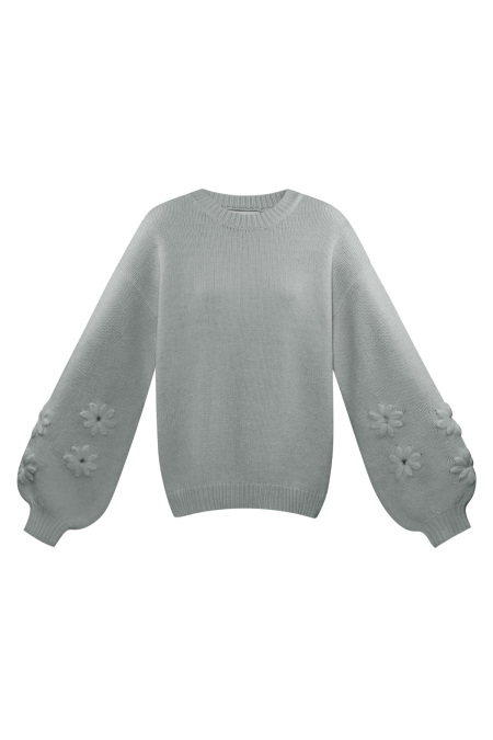 Pull Femme Oversized en Laine Mélange Tricoté Appliqué Fleuri 2