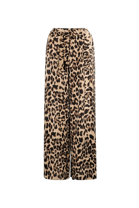 Pantalon Large Femme en Polyester Imprimé Léopard Taille Haute 2