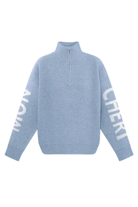 Pull à capuche en laine mélangée pour femme avec fermeture éclair quart et manches graphiques 2
