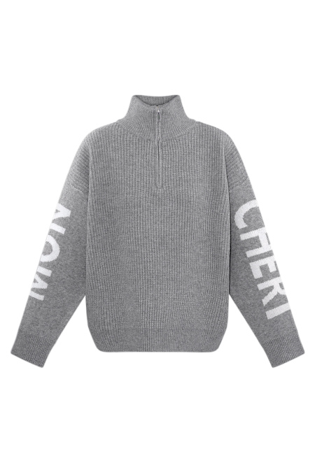 Pull à capuche en laine mélangée pour femme avec fermeture éclair quart et manches graphiques 2