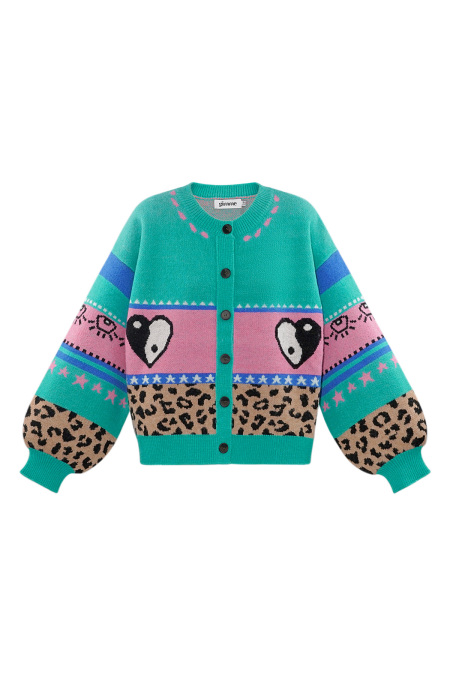 Cardigan Tricoté Mélange de Laine Femme Coupe Oversized Design Imprimé 2