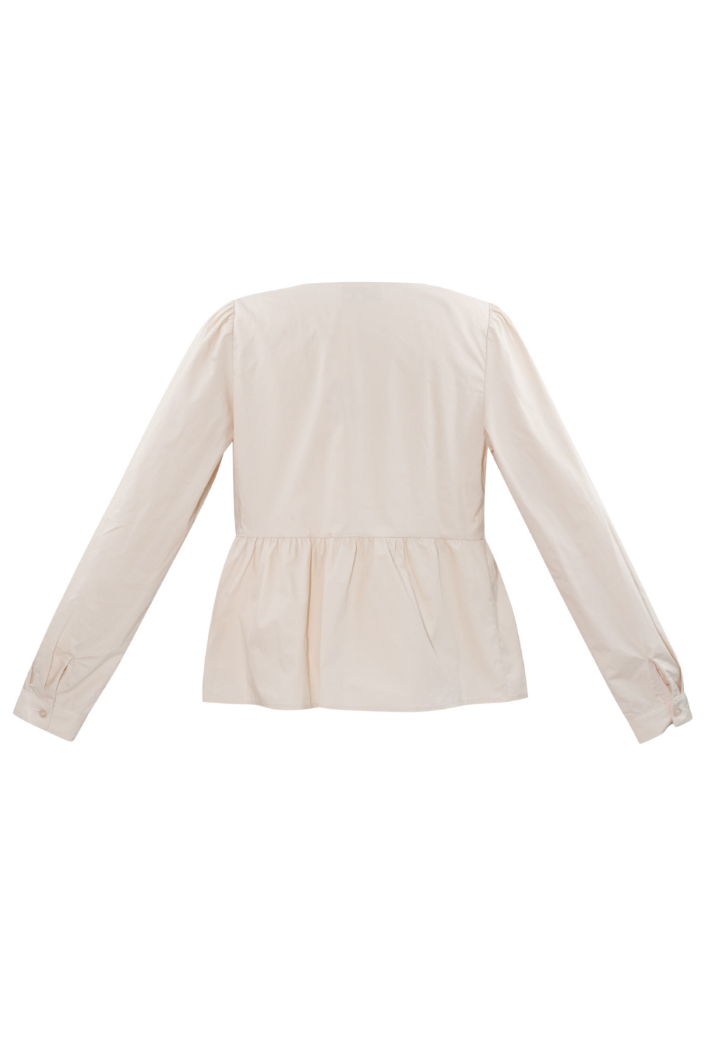 Coton Femmes Haut Manches Longues Peplum Détail Nœud Au Cou h5Image3