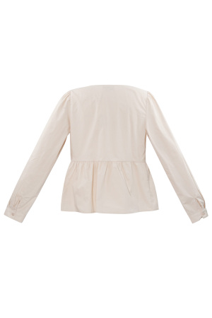 Coton Femmes Haut Manches Longues Peplum Détail Nœud Au Cou h5 Image3