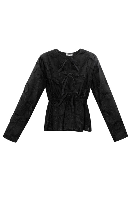 Coton Femmes Haut Manches Longues Brodé Ceinture Élastique 2