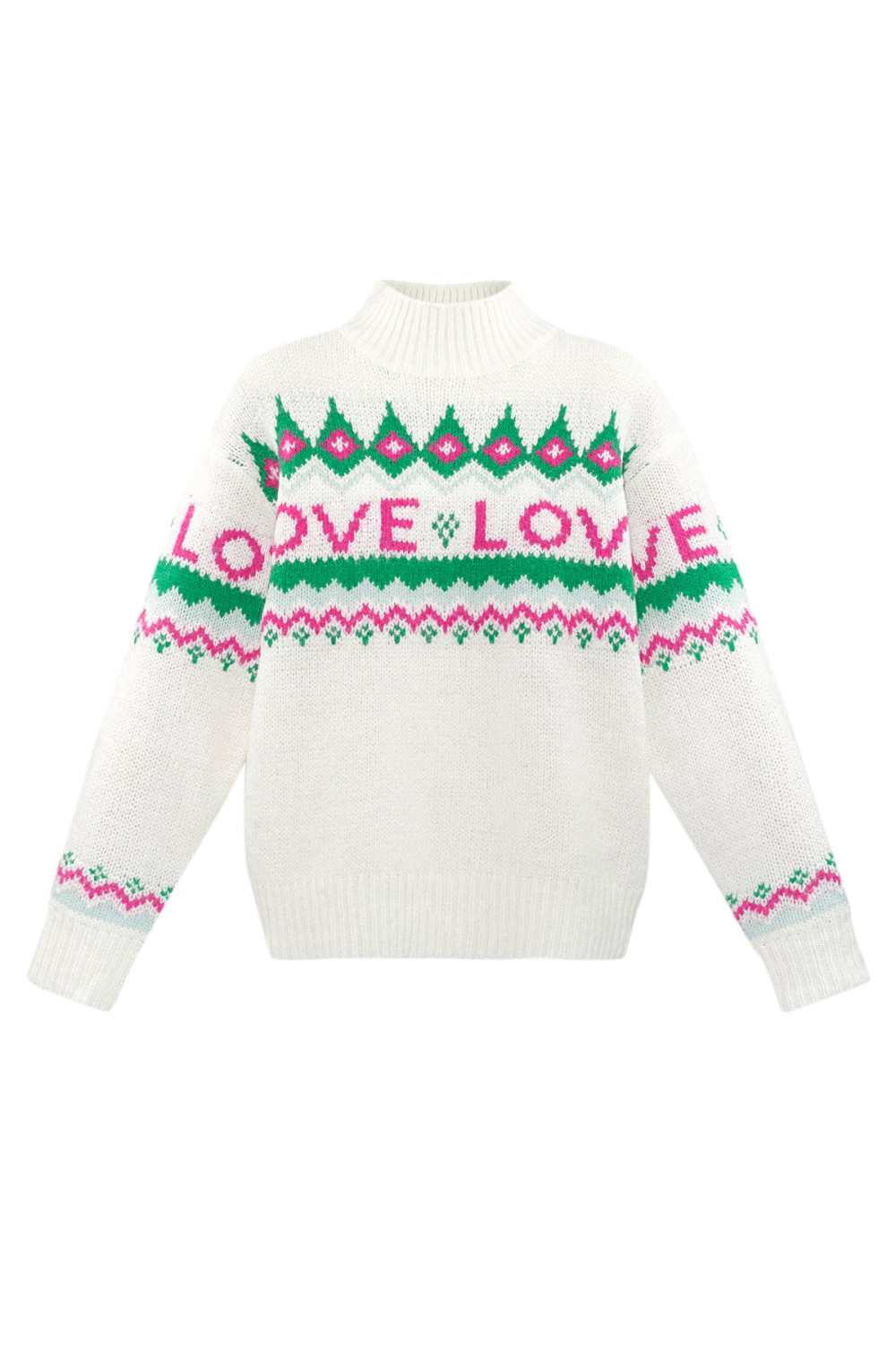 Pull En Polyester Tricot Femme Col Roulé Motif Love