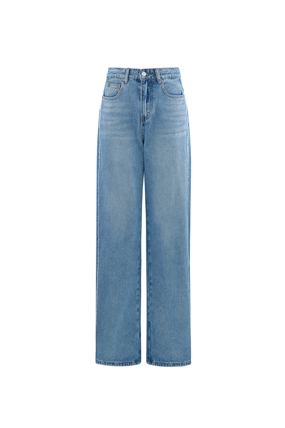 Pantalon En Jean Large À Taille Haute, Teinte Indigo Moyenne 
