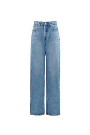 Pantalon En Jean Large À Taille Haute, Teinte Indigo Moyenne h5 