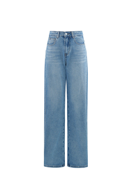 Pantalon en jean large à taille haute, teinte indigo moyenne 2