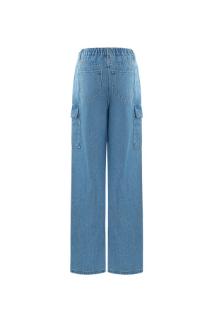 Coton Tissé Pantalon Droit Femme Décontracté Couleur Unie Indigo Moyen h5 Image9