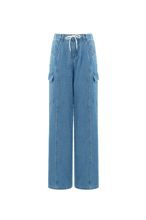 Coton Tissé Pantalon Droit Femme Décontracté Couleur Unie Indigo Moyen h5