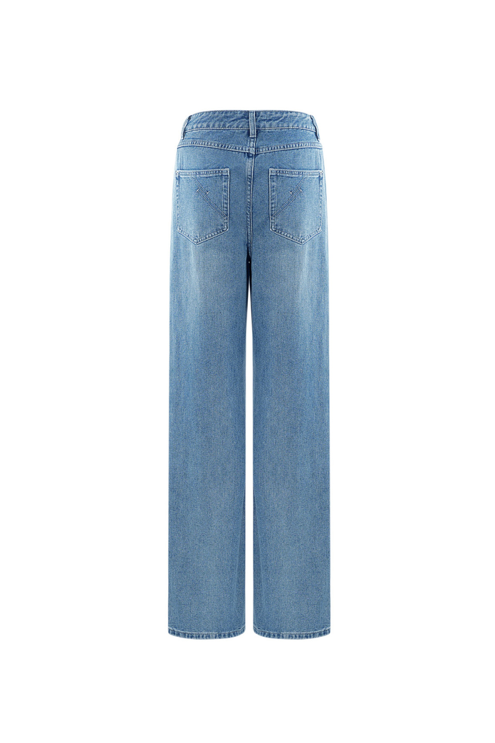 Coton Tissé Femmes Pantalon Droit Jeans Décontracté Couleur Unie Indigo Moyen Image5