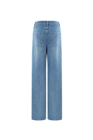 Coton Tissé Femmes Pantalon Droit Jeans Décontracté Couleur Unie Indigo Moyen h5 Image5