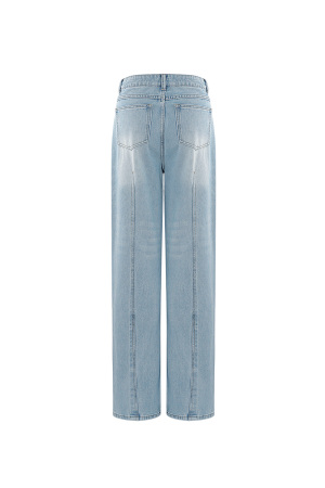 Pantalon Femme À Taille Haute Et Jambe Large En Denim Lavé Clair h5 Image6