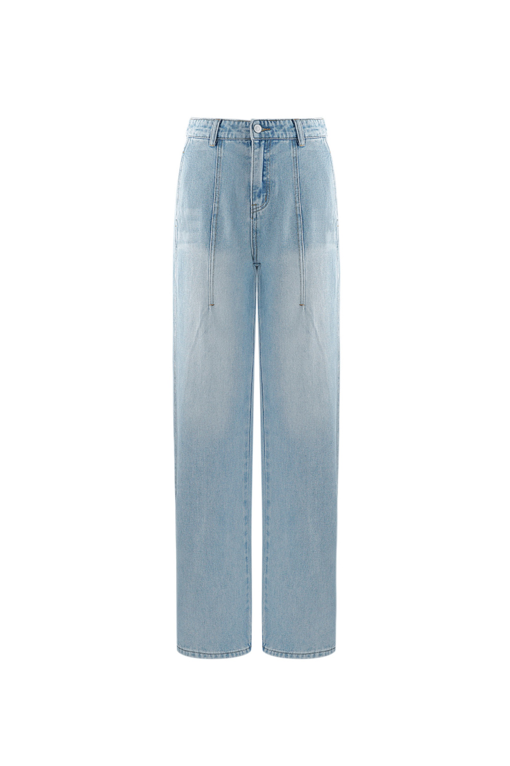 Pantalon Femme À Taille Haute Et Jambe Large En Denim Lavé Clair 