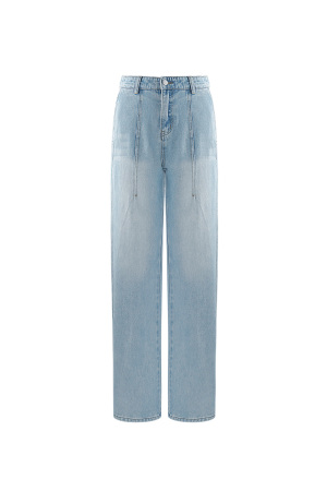 Pantalon Femme À Taille Haute Et Jambe Large En Denim Lavé Clair h5 