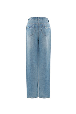 Coton Tissé Femme Pantalon Droit Jeans Décontracté Couleur Unie Indigo Moyen h5 Image7