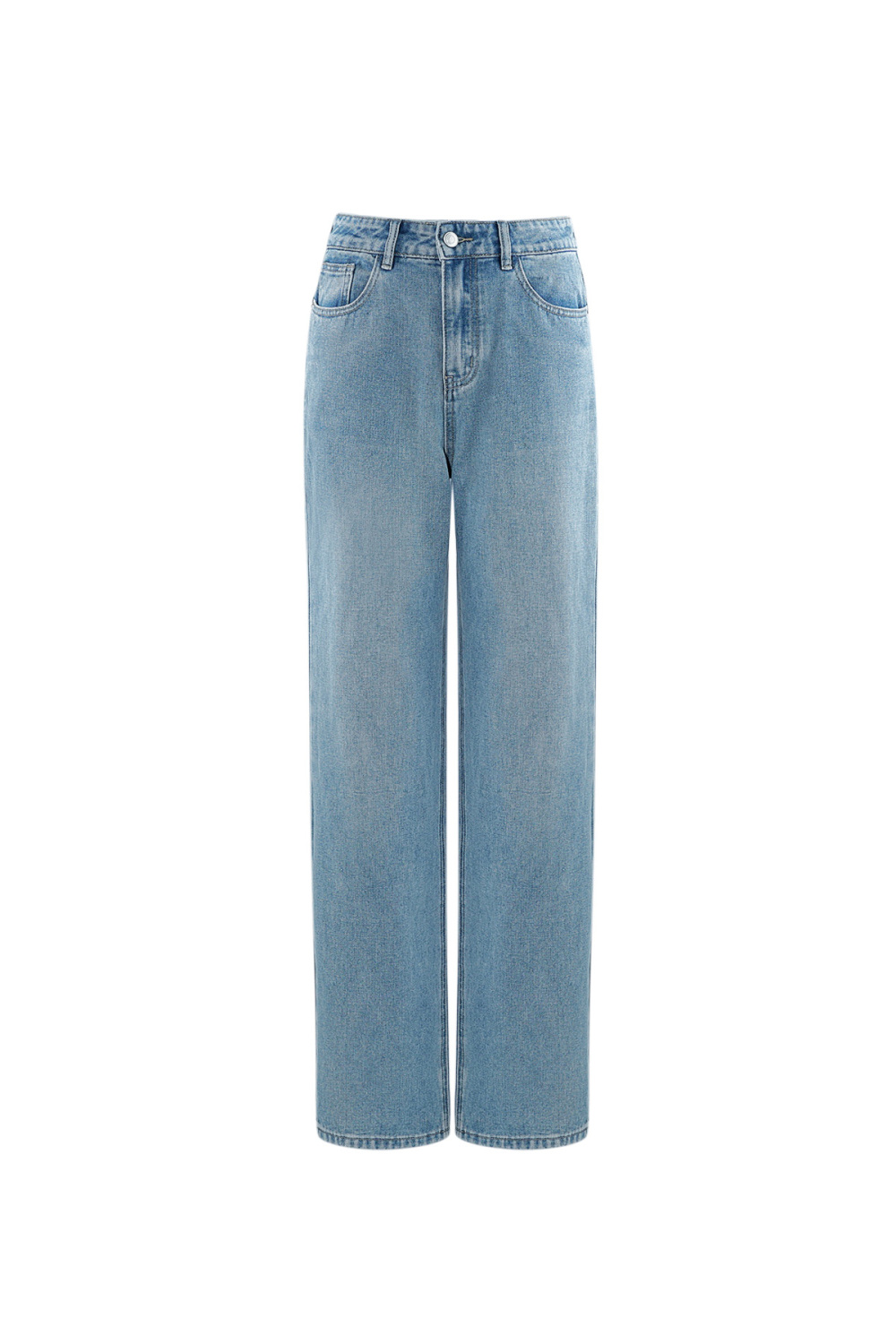 Coton Tissé Femme Pantalon Droit Jeans Décontracté Couleur Unie Indigo Moyen 