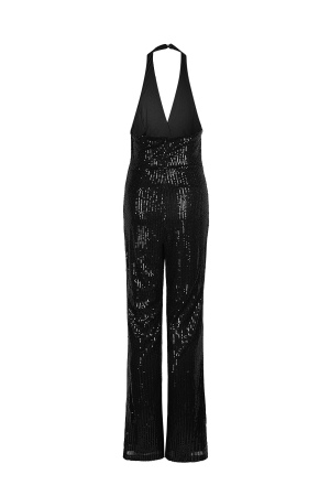 Polyester Femme Salopette Paillettes Col Halter Large Jambe h5 Image6