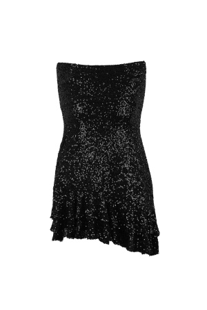 Polyester Paillettes Robe Mini Femme Sans Bretelles Détail Nœud h5 Image6