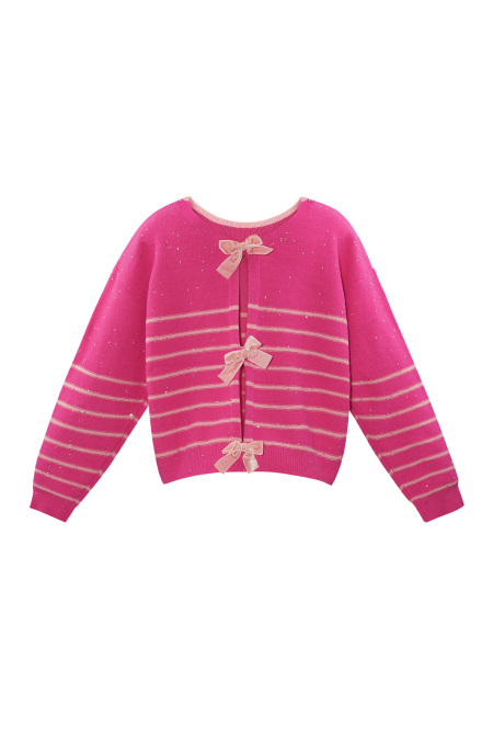 Pull en Polyester Tissé Femme Manches Longues Détail Nœud Rayures 2