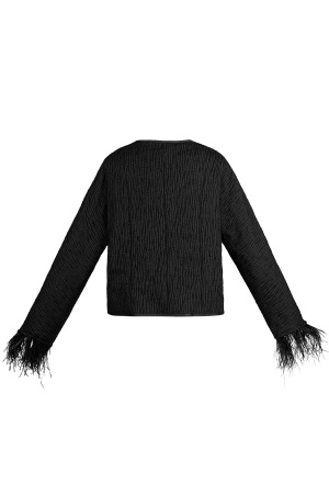 Veste Courte Femme En Polyester Avec Lacets Et Bordure De Plumes h5 Image6