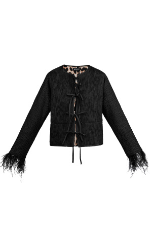 Veste Courte Femme En Polyester Avec Lacets Et Bordure De Plumes h5 