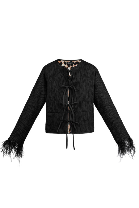 Veste Courte Femme En Polyester Avec Lacets Et Bordure De Plumes 2