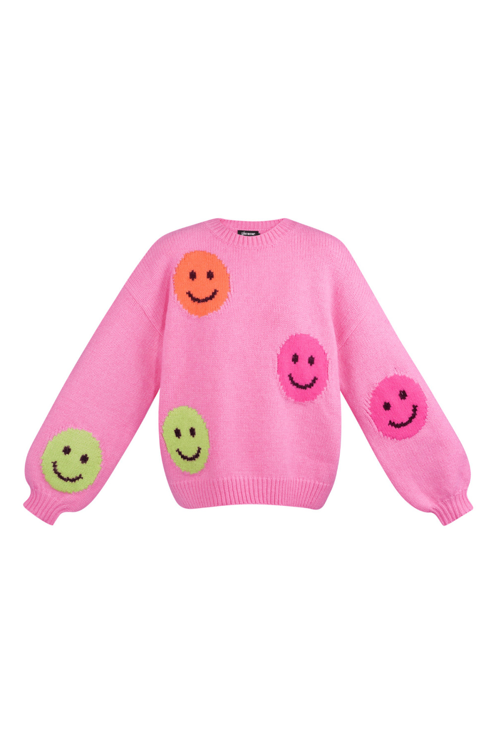 Pull Femme Oversized En Laine Mélange Tricoté Appliqué Visage Souriant 