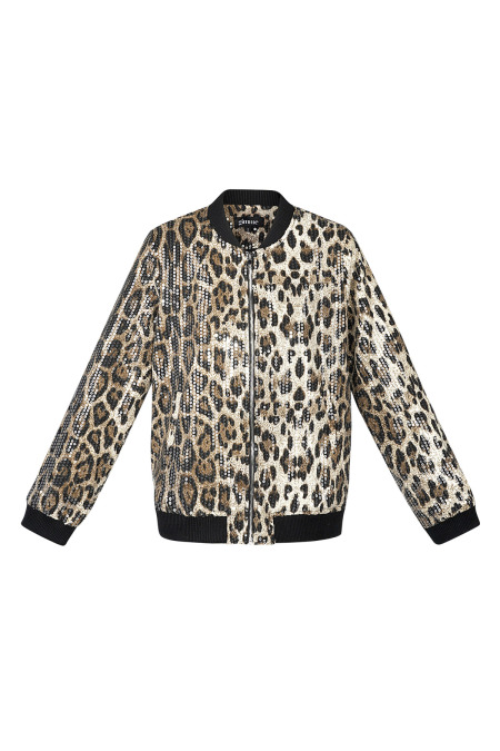 Veste Bomber Femme en Polyester Imprimé Léopard Paillettes 2
